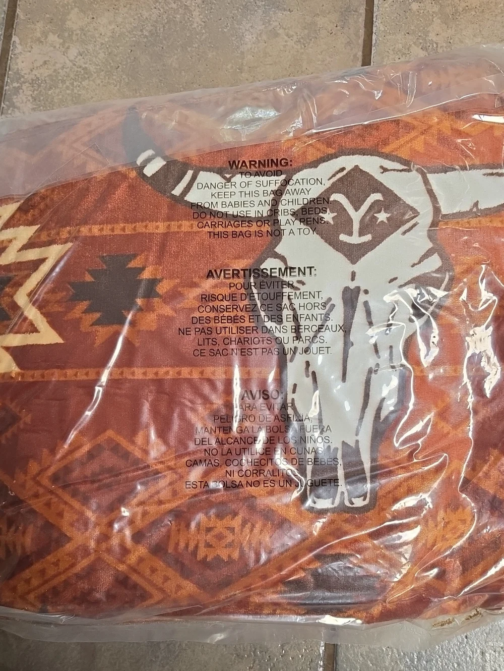 Yellowstone Silk Touch Sherpa Throw - Rust Darby Stripe Cow Skull Brand 60x70
